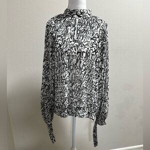 Black and White Script Blouse